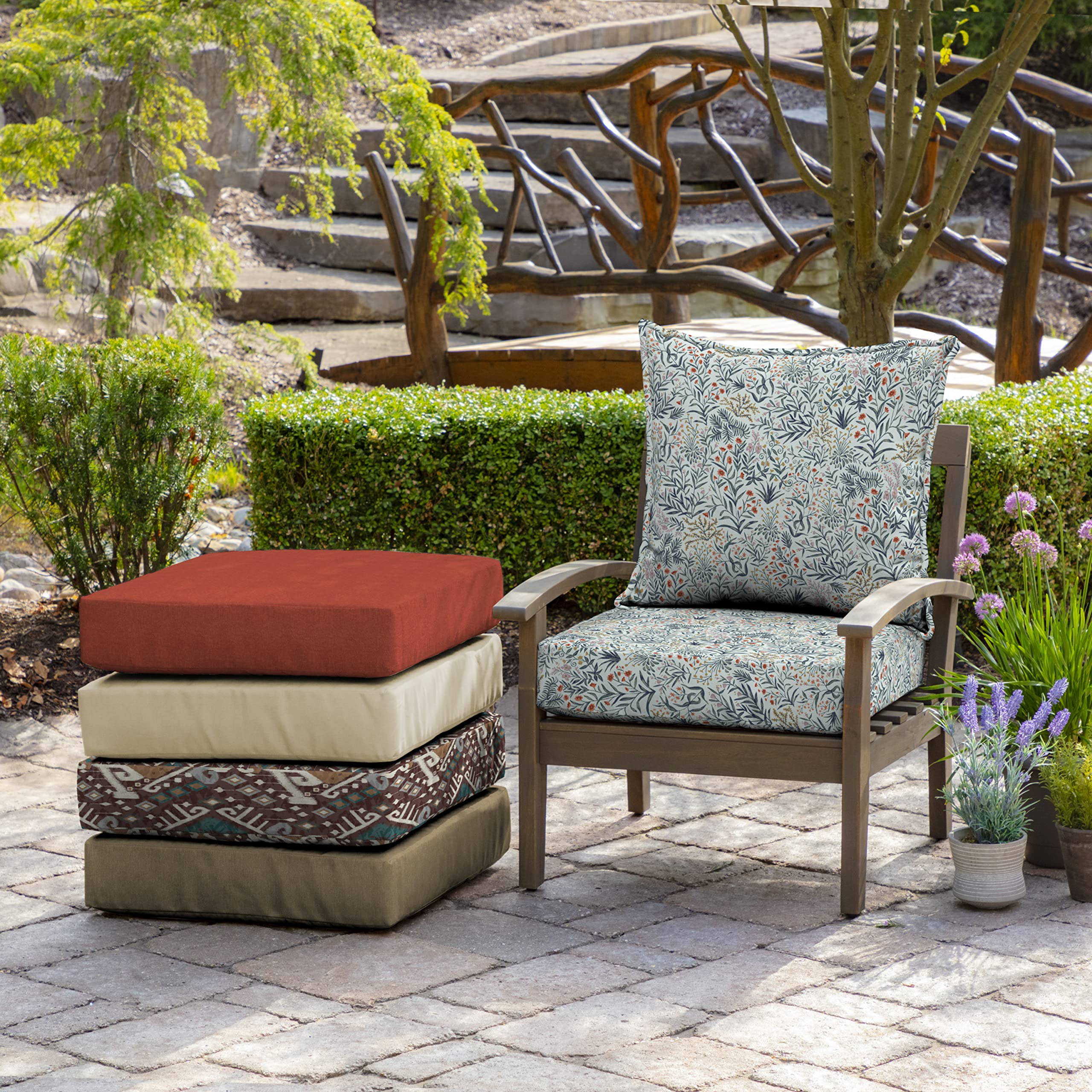 Arden Selections Outdoor Deep Seat Set, 24 x 24, Rain-Proof, Fade Resistant, Deep Seat Bottom and Back Cushion 24 x 24, Pistachio Botanical