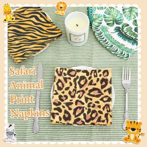 100 PIECES Jungle Safari Animal Print Party Disposable Napkins Animal Print Paper Napkins Safari Napkins Jungle Safari Themed Party Napkins for Baby Shower Party Birthday Party, 5 Styles