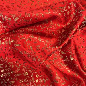 vivienne red gold floral brocade chinese satin fabric by the yard - 10041