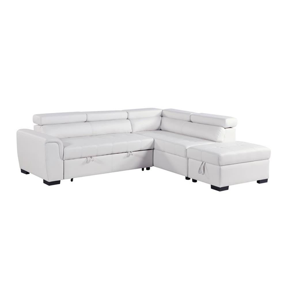 Infini Right Sided Faux Leather Sleeper Sofa with Storage Ottoman in White