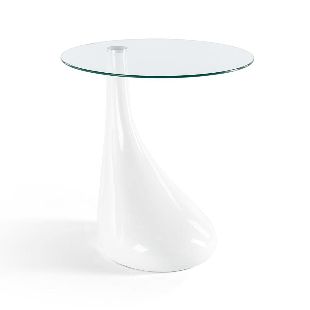 COSVALVE 21" Tall Contemporary Round Glass Coffee Table, Tempered Glass End Table for Living Room, Bed Side Table, Sofa Side Table, for Bedroom Office Meeting Room, White