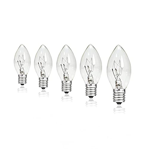 CHYSUPER 25 Pack C7 Clear Replacement Bulbs, 120V 5W Incandescent, C7 Christmas Lights, E12 Candelabra Base C7 Halloween Bulbs Warm White for Patio Outdoor String Lights Decor, Night Light