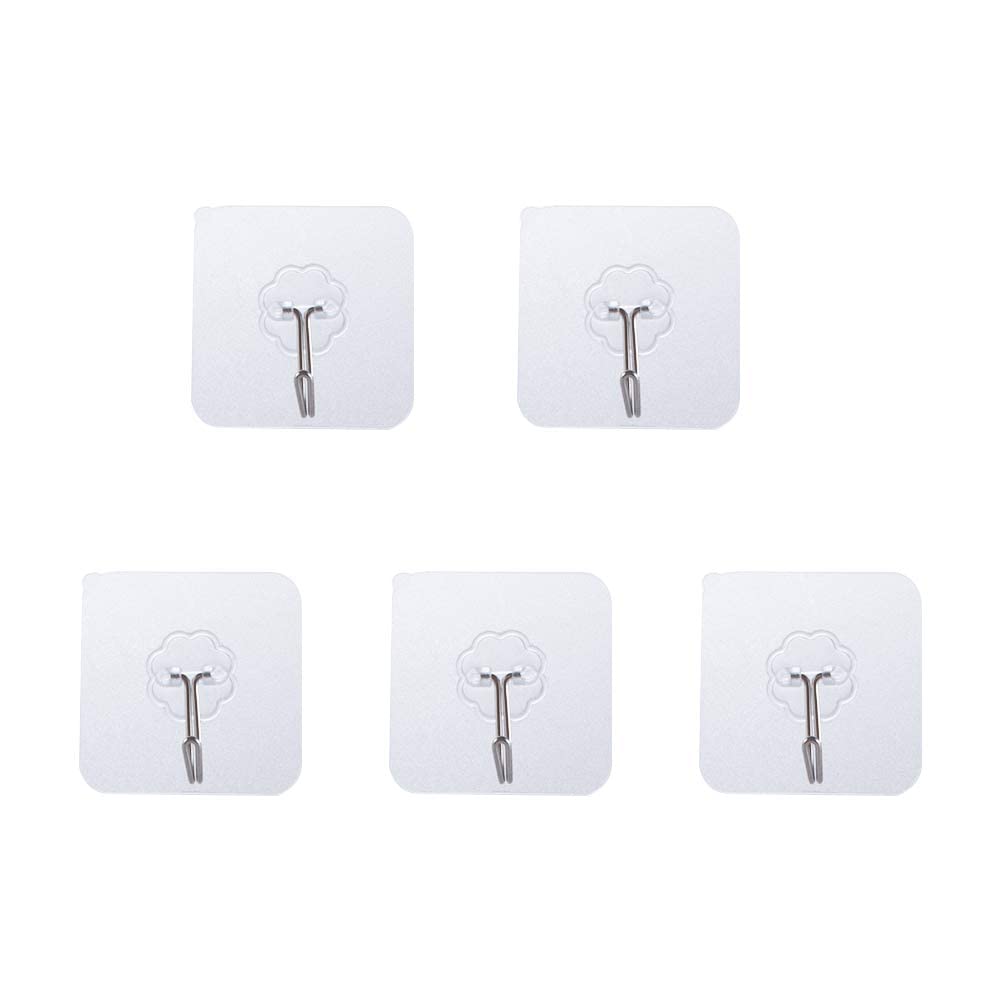 Adhesive Hooks, Seamless Hanging Hook, Waterproof Wall Hooks, Heavy Duty Wall Hooks, Transparent Sticky Hooks for Keys Bathroom Shower(5pcs)