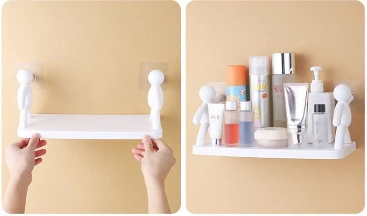 The Kitchen Toilet Receive Shelf - Floating Shelves Bathroom Wall Mounted Shelf,Villain Wall Hanging Rack Punching-Free Humanoid Storage Shelf,Punching-Free Bathroom Storage Rack (3 pcs, White)