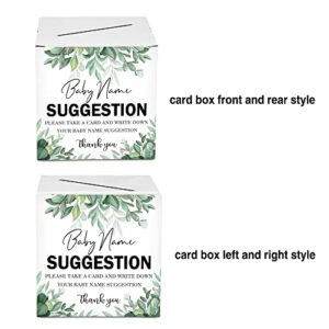 Name Suggestion Tickets For Baby Shower, Greenery Themed Baby Shower Card Box and Advice Cards, Party Games Decorations Supplies, 1 Name Suggestion Card Collection Box & 50 Cards (bb028-hezi）