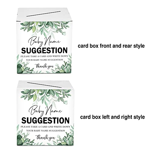 Name Suggestion Tickets For Baby Shower, Greenery Themed Baby Shower Card Box and Advice Cards, Party Games Decorations Supplies, 1 Name Suggestion Card Collection Box & 50 Cards (bb028-hezi）