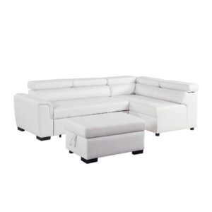 Infini Right Sided Faux Leather Sleeper Sofa with Storage Ottoman in White