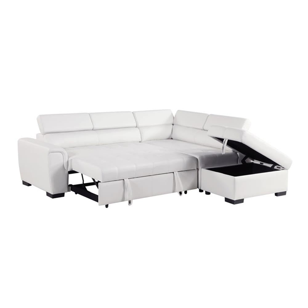 Infini Right Sided Faux Leather Sleeper Sofa with Storage Ottoman in White