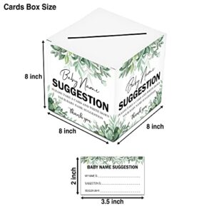 Name Suggestion Tickets For Baby Shower, Greenery Themed Baby Shower Card Box and Advice Cards, Party Games Decorations Supplies, 1 Name Suggestion Card Collection Box & 50 Cards (bb028-hezi）