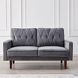 US Pride Furniture Furniture Velvet Loveseat, Button Tufted and Soft Fabric Upholstered Mid Century Modern Couch for Living Room, Bedroom or Home Office, 57.5'' Wide 2 Seater Sofa, Grey