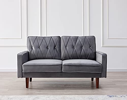 US Pride Furniture Furniture Velvet Loveseat, Button Tufted and Soft Fabric Upholstered Mid Century Modern Couch for Living Room, Bedroom or Home Office, 57.5'' Wide 2 Seater Sofa, Grey