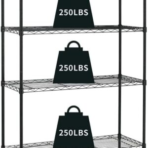 4-Tier Storage Shelves Adjustable,Wire Shelving Heavy Duty Storage Rack(250 Lbs Loading Capacity/Shelf) Metal Shelf Organizer Wire Rack Shelf for Pantry Garage Kitchen 36" D x14 W x 54" H -Black