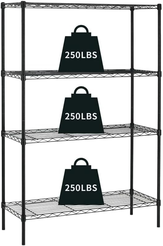 4-Tier Storage Shelves Adjustable,Wire Shelving Heavy Duty Storage Rack(250 Lbs Loading Capacity/Shelf) Metal Shelf Organizer Wire Rack Shelf for Pantry Garage Kitchen 36" D x14 W x 54" H -Black