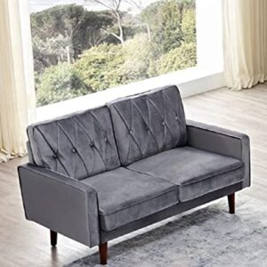 US Pride Furniture Furniture Velvet Loveseat, Button Tufted and Soft Fabric Upholstered Mid Century Modern Couch for Living Room, Bedroom or Home Office, 57.5'' Wide 2 Seater Sofa, Grey