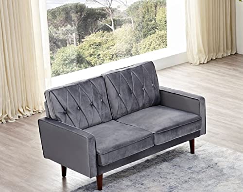 US Pride Furniture Furniture Velvet Loveseat, Button Tufted and Soft Fabric Upholstered Mid Century Modern Couch for Living Room, Bedroom or Home Office, 57.5'' Wide 2 Seater Sofa, Grey