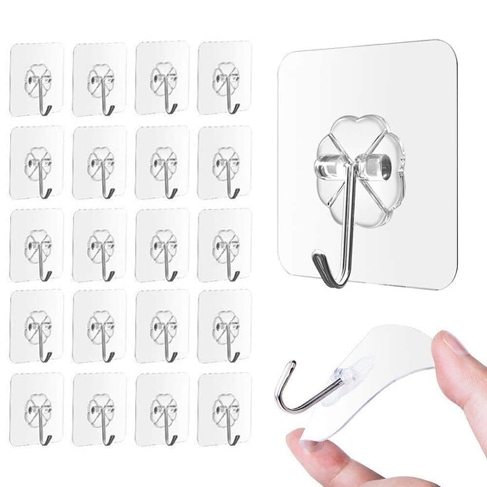 Adhesive Hooks, Seamless Hanging Hook, Waterproof Wall Hooks, Heavy Duty Wall Hooks, Transparent Sticky Hooks for Keys Bathroom Shower(5pcs)