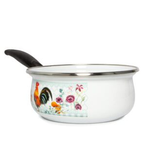 Enamel Aluminum Saucepan Butter Warmer Milk Boiling Melting Pot Enamel Saucepan 1.45 Qt (1.4 L) Cookware Soup Pot (Apples)