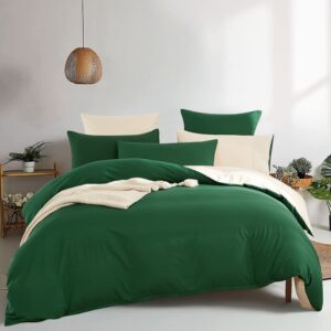 sedefen dark green duvet cover reversible beige duvet cover queen size 3 pieces soft microfiber minimalilst style solid colored bedding set with zipper ties home deco gift choice