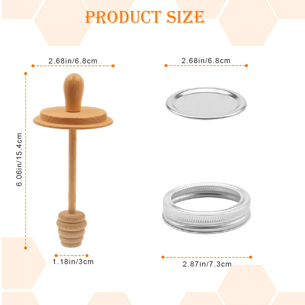 2pcs Wooden Mason Jar Honey Dipper with Lids Set - Honey Dipper Wooden Stick for Regular Mouth Mason Jars, Honey Spoon Honeycomb Lids for Regular Mouth 16 oz Mason, Ball Jars (Jar is not included)