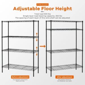 4-Tier Storage Shelves Adjustable,Wire Shelving Heavy Duty Storage Rack(250 Lbs Loading Capacity/Shelf) Metal Shelf Organizer Wire Rack Shelf for Pantry Garage Kitchen 36" D x14 W x 54" H -Black