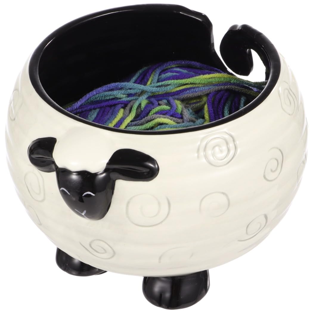 Yarn Bowl for Crochet, Ceramic Sheep Yarn Bowl with Smooth Spiral Outlet for Tangle-Free Knitting, Lovely Sheep Crochet Yarn Holder for Needlecraft & Decoration