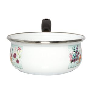 Enamel Aluminum Saucepan Butter Warmer Milk Boiling Melting Pot Enamel Saucepan 1.45 Qt (1.4 L) Cookware Soup Pot (Apples)