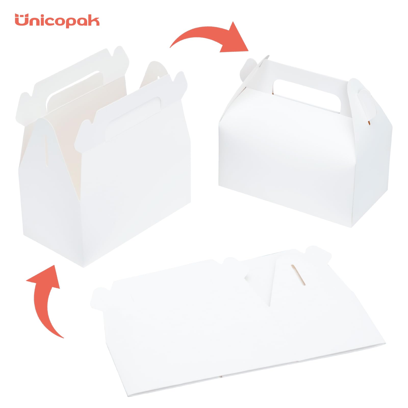 UnicoPak 30 Pcs White Gable Treat Boxes Party Favor Boxes Goodie Gift Boxes for Snacks Cookie Candy Toys Birthday Party Wedding Shower Holidays 6.5x3.5x4 Inches