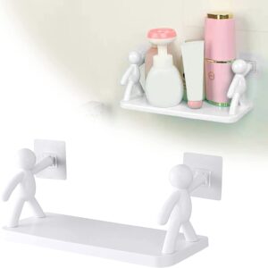 The Kitchen Toilet Receive Shelf - Floating Shelves Bathroom Wall Mounted Shelf,Villain Wall Hanging Rack Punching-Free Humanoid Storage Shelf,Punching-Free Bathroom Storage Rack (3 pcs, White)