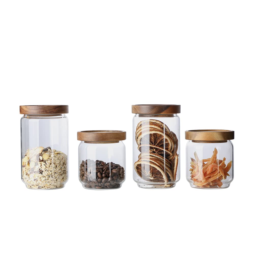 BaoFull Glass Jar with Lid, Airtight Food Storage Containers Glass Set for Coffee Beans| Sugars| Candy, 4 Pack