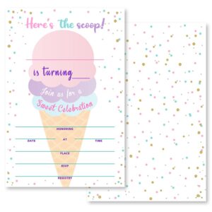 grace yonks ice cream birthday invitation, 20 invitations and envelopes, birthday party invitations, birthday party supplies.(041)