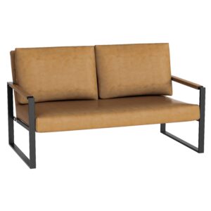 lamerge loveseat sofa,modern leather couch 2-seat,mid-century sofa upholstered,living room accent armchair/lounge chair with metal frame,yellowish brown (lls-y)