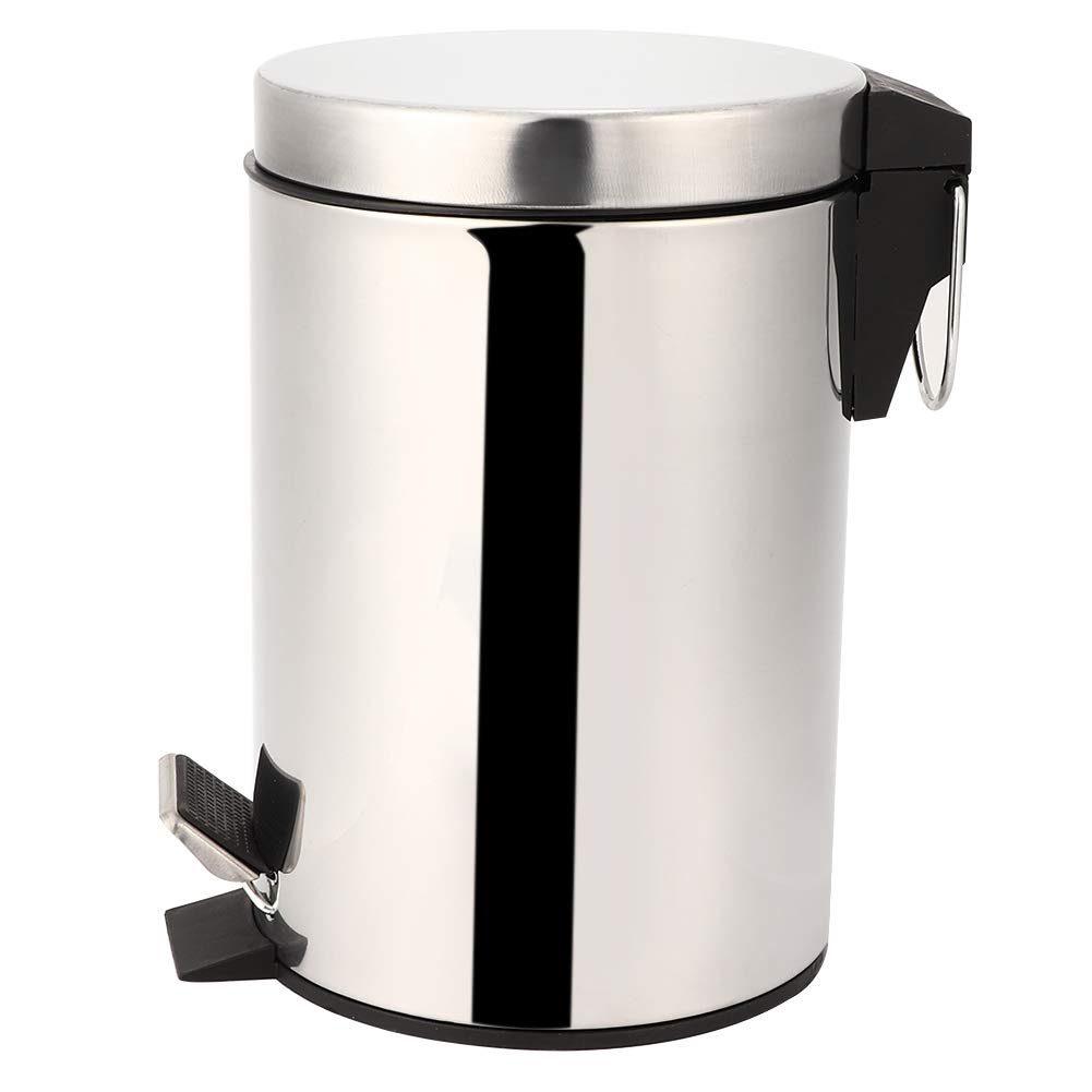 Alvinlite Stainless Steel Step Trash Can Round Small Metal Step Trash Can with Lid Soft Close Step Pedal Trash Bin Removable Inner Waste Basket for Bathroom Bedroom Office 0.8Gal/3L (Silver)