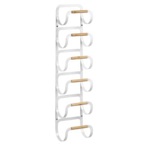 mDesign Wall Mount Towel Storage Rack for Bathroom - 6-Tier Hanging Organizer Mounted Holder Shelf for Multiple Bath Towels or Robes - Steel Metal and Wood - Yami Collection - Matte White/Natural