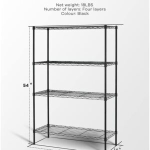 4-Tier Storage Shelves Adjustable,Wire Shelving Heavy Duty Storage Rack(250 Lbs Loading Capacity/Shelf) Metal Shelf Organizer Wire Rack Shelf for Pantry Garage Kitchen 36" D x14 W x 54" H -Black