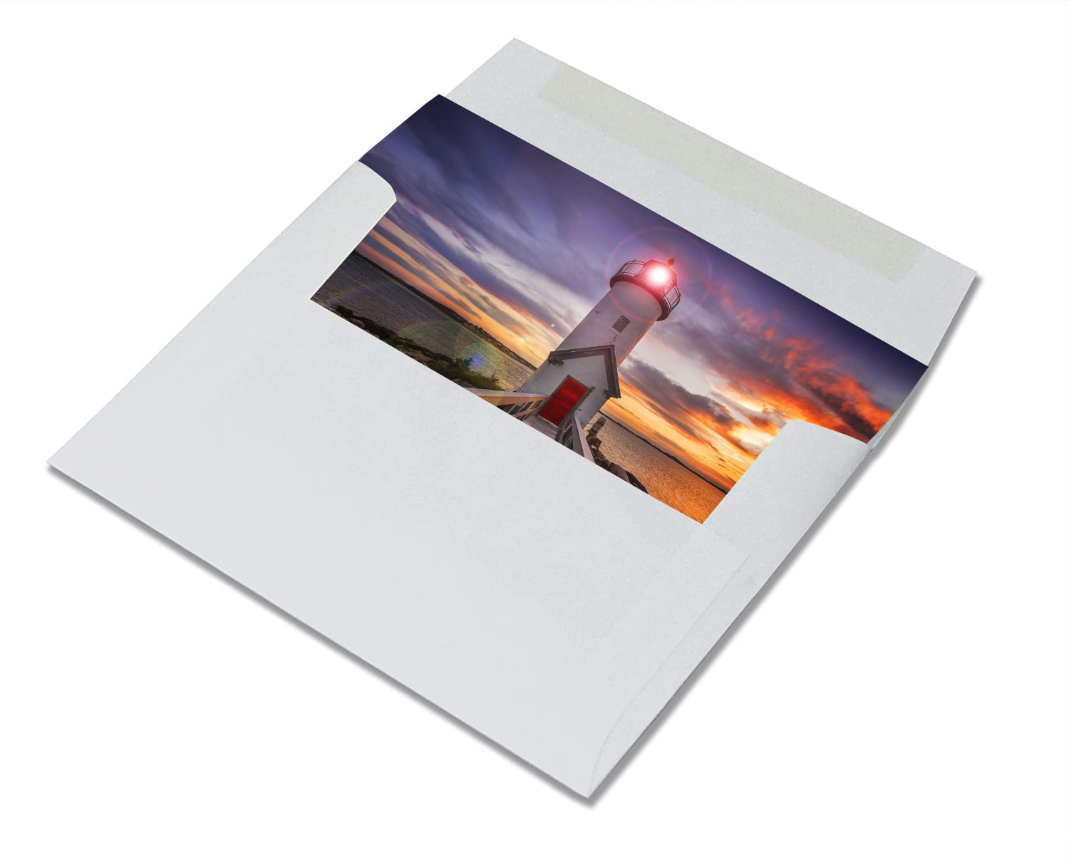 Small World Greetings Lighthouse Sunsets Notecards 12 Count - Blank Inside with Envelopes - Nature Stationery - Thank You, Birthday, Thinking Of You, and More - A2 Size (5.5”x4.25”)