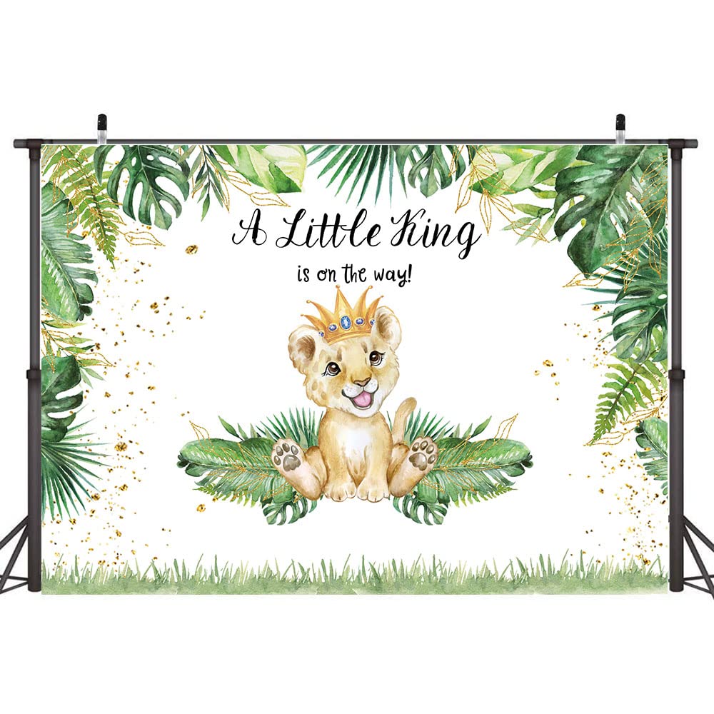 Hilioens 7×5ft Lion Baby Shower Backdrop A Little King is On The Way Background Safari Baby Boy Lion Baby Shower Party Cake Table Decoration Banner Photo Booth Props