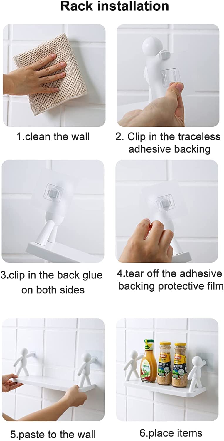 The Kitchen Toilet Receive Shelf - Floating Shelves Bathroom Wall Mounted Shelf,Villain Wall Hanging Rack Punching-Free Humanoid Storage Shelf,Punching-Free Bathroom Storage Rack (3 pcs, White)