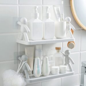 The Kitchen Toilet Receive Shelf - Floating Shelves Bathroom Wall Mounted Shelf,Villain Wall Hanging Rack Punching-Free Humanoid Storage Shelf,Punching-Free Bathroom Storage Rack (3 pcs, White)