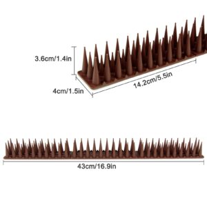 8 Pack Bird Spikes - 17 x 1.57 x 1.38 Inch Plastic Bird Deterrent Spikes - Bird Deterrent Spikes Keep Pigeon, Squirrel, Raccoon, Cats, Crow Away - Anti-Bird Spikes Fence for Railing and Roof (Brown)