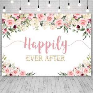 AIBIIN 7x5ft Happily Ever After Backdrop for Wedding Pink Rose Gold Flowers Photography Background Wedding Bridal Shower Party Decorations Banner Photo Booth Props