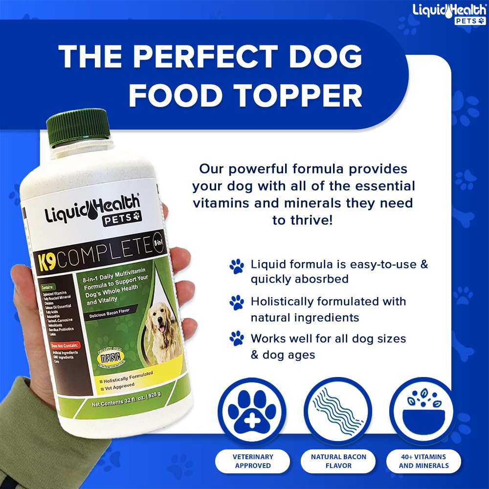 LIQUIDHEALTH Pets K9 Glucosamine Chondroitin Hip & Joint Formula & K9 Complete 8-in-1 Multivitamin for Dogs & Puppies - Pet Supplement Bundle for Joint Health, Immune Support, Canine Vitamins