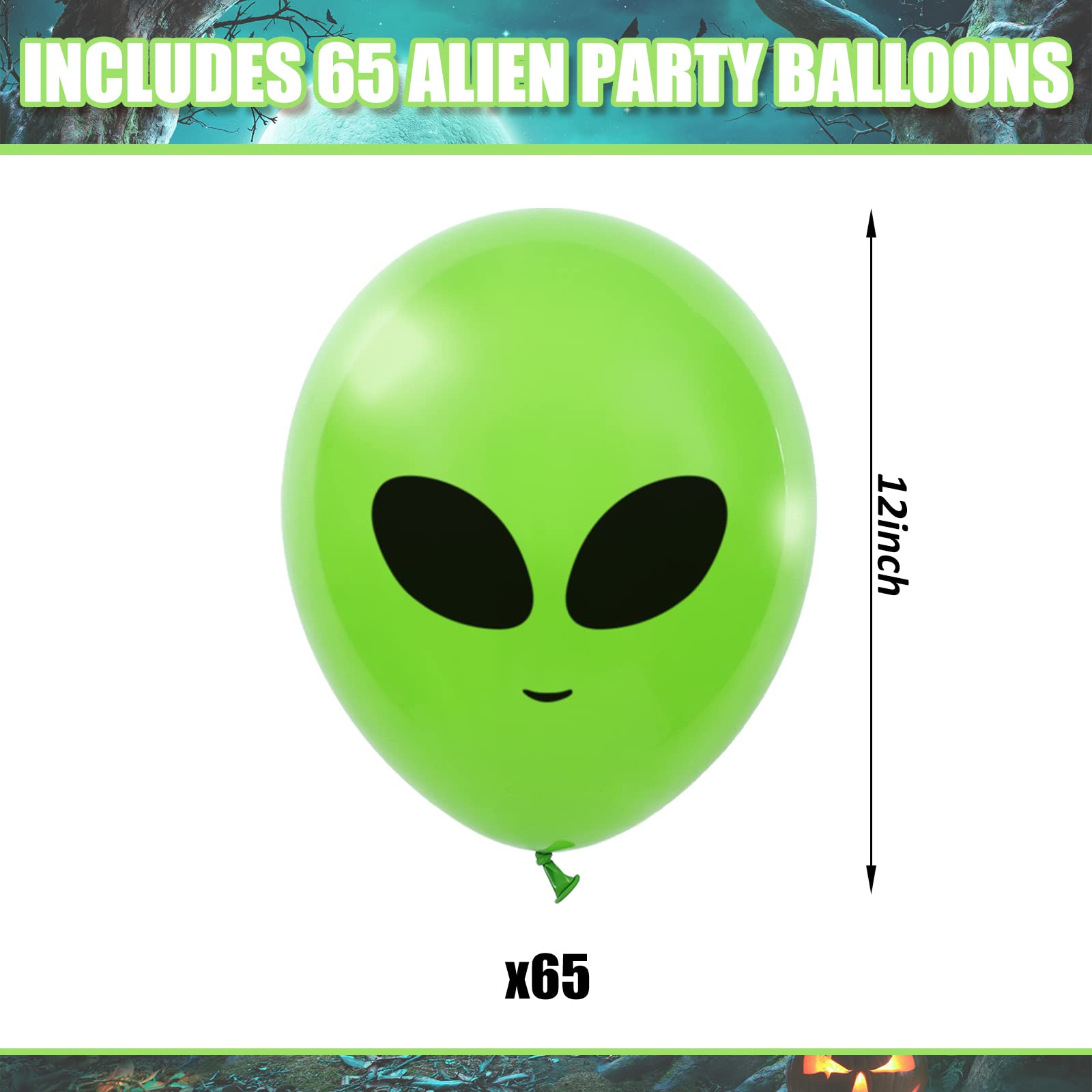 Whaline 65Pcs Alien Balloons Green Alien Party Latex Balloons UFO balloons Outer Space Aliens Decorations for Birthday Party Baby Shower Supplies Home Backdrop Decorations