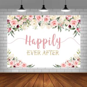 AIBIIN 7x5ft Happily Ever After Backdrop for Wedding Pink Rose Gold Flowers Photography Background Wedding Bridal Shower Party Decorations Banner Photo Booth Props