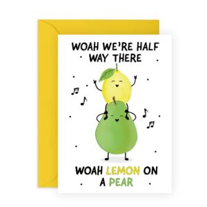 central 23 dad birthday card - funny pun humor - 'woah lemon on a pear' - funny birthday gifts for men and women - happy birthday mom card - comes with fun stickers