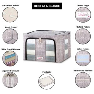 Blushbees® Oxford Fabric Collapsible Storage Boxes for Clothes/Quilts/Linen with Metal Supports (PACK OF 4 BOXES - LARGE SIZE 20×16×15 INCH)