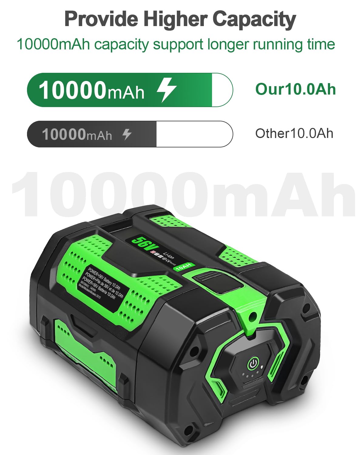 Aoasur 10.0Ah Battery Replacement for EGO 56V Battery （10.0AH-Green）