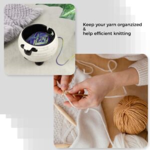 Yarn Bowl for Crochet, Ceramic Sheep Yarn Bowl with Smooth Spiral Outlet for Tangle-Free Knitting, Lovely Sheep Crochet Yarn Holder for Needlecraft & Decoration