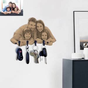 Personalized Photo Key Holder Customized Key Rack Gifts for Anniversary Custom Key Hanger 4 Hooks Wall Wooden Decorative Family Sign with Hooks for Wedding Housewarming Key Rack