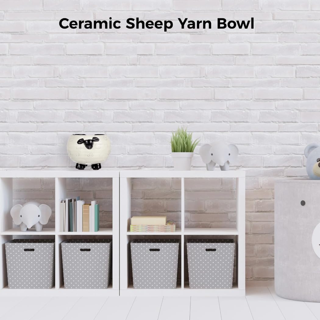 Yarn Bowl for Crochet, Ceramic Sheep Yarn Bowl with Smooth Spiral Outlet for Tangle-Free Knitting, Lovely Sheep Crochet Yarn Holder for Needlecraft & Decoration