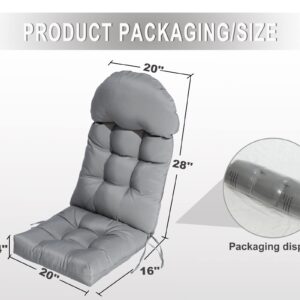 COSNUOSA 2 Pcs Rocking Chair Cushion High Back Adirondack Chair Cushion Waterproof Patio Cushions for Outdoor Furniture Light Gray